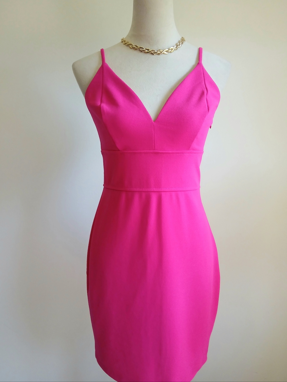💗Express- Bodycon- Mini Dress- Hot Pink- Spaghetti Straps-Bodycon- Small Petite